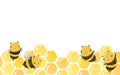 Cute Honey Bee illustration with honey comb. Bright frame