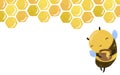 Cute Honey Bee illustration with honey comb. Bright frame