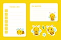 Cute Honey Bee Notes and To Do List Page Design with Busy Insect Vector Template