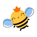 Cute Honey Bee Queen, Lovely Flying Insect Character Wearing Golden Crown Cartoon Vector Illustration Royalty Free Stock Photo