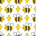 Cute honey seamless pattern. Bees kids background.