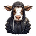 Cheeky Cow In A Hoodie: Realistic And Charming Illustration