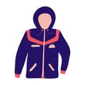 Cute hooded jacket hiking and trekking. Sportswear for outdoor activities. Vector hand drawn illustration of clothes.