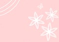 Cute horizontal background with flowers and butterfly drawn by hand.