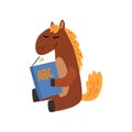 Cute horse animal cartoon character reading a book, school education and knowledge concept vector Illustration on a Royalty Free Stock Photo