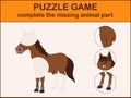 Cute horse cartoon. Complete the puzzle and find the missing parts of the picture