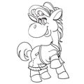 Cute horse character in clothes, outline drawing, isolated object on a white background,