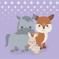 Cute horse with fawn and rabbit animals farm characters