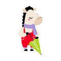 Cute Horse in Rainy Day Walking in Scarf with Umbrella Vector Illustration Royalty Free Stock Photo