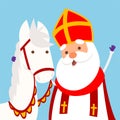 Cute Horse and Sinterklaas or Saint Nicholas hugging - vector illustration Royalty Free Stock Photo