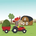 Cute horse and tractor in the farm, funny animal cartoon, Can be used for t-shirt print, kids wear fashion design, invitation card Royalty Free Stock Photo