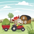 Cute horse and tractor in the farm, funny animal cartoon, Royalty Free Stock Photo