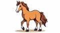 Cute horse on white background, full body. Simple image, cartoon style. Copy space.