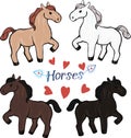 Cute horses backround with hearts Royalty Free Stock Photo