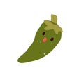 Cute hot pepper with funny face expression, surprised shocked emotion. Comic vegetable character, jalapeno chili. Food
