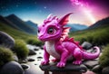 Cute hot pink baby dragon created with Generative AI