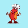 Cute Hotdog Chef Thumbs Up Cartoon Vector Icon Illustration.