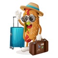 Cute hotdog mascot on vacation
