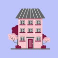 Cute house with trees and bushes. Sweet home vector2
