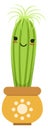 Cute houseplant character. Cartoon green smiling cactus