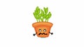 Cute houseplant in pot character panic frightened cartoon urinate puddle. Seamless loop animation colorful video footage