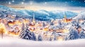 Cute houses beautifully decorated with Christmas garlands in a snow-covered Alpine ski resort Royalty Free Stock Photo