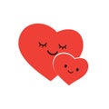 Cute Hugging Heart Shaped Lover Couple - Minimalist Red Valentine\'s Hearts with Smiling Faces - Togetherness, Bond Concept