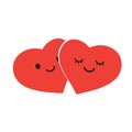 Cute Hugging Heart Shaped Lover Couple - Minimalist Red Valentine\'s Hearts with Smiling Faces - Togetherness, Bond Concept