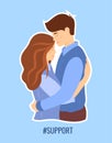 Cute hugs and support concept. A happy young couple. Man and woman hugging each other, expressing care and support