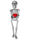 Cute human body skeleton with red heart