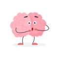 Cute human brain character in shock from surprise, unbelievable or bad news