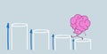 Cute human brain climbing career ladder increasing financial chart pink cartoon character business graph concept kawaii Royalty Free Stock Photo