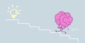 Cute human brain climbing stairs up to light lamp pink cartoon character creative innovation idea concept kawaii sketch Royalty Free Stock Photo