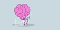 Cute human brain organ sitting on books stack pink cartoon character reading book education concept kawaii sketch style