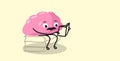 Cute human brain organ sitting on books stack pink cartoon character reading book education concept kawaii style