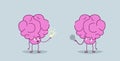 Cute human brains couple holding light lamps creative idea imagination concept pink cartoon characters kawaii sketch