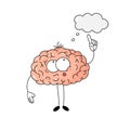 Cute human cartoon brain talks on white background.