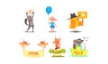 Cute humanized animals set, funny animals holding different signs vector Illustration