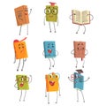 Cute Humanized Book Emoji Characters Representing Different Types Of Literature, Kids And School Books