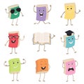 Cute Humanized Books Characters Representing Different Types Of Literature, Kids And School. Set of funny book