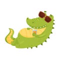 Cute humanized crocodile is resting. Vector illustration on a white background. Royalty Free Stock Photo