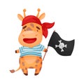 Cute giraffe pirate. Vector illustration on white background. Royalty Free Stock Photo