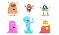 Cute humanized monsters are resting. Vector illustration. Royalty Free Stock Photo