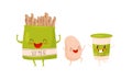 Cute Humanized Soy Food with Meat and Bean Smiling and Waving Hands Vector Set
