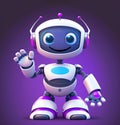 Cute humanoid robot full body over dark background waving hello, generative AI illustration