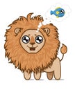 Cute hungry lion.Lion cub dreams of delicious fish.