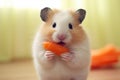 Cute and hungry: tiny hamster savoring a carrot