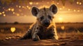 Adorable Spotted Hyena Pup at Sunset with Heart Decorations Royalty Free Stock Photo