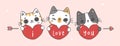 Cute I love you Valentine greeting card banner with group of kawaii kitten cats breeds hug red heart cartoon doodle animal Royalty Free Stock Photo