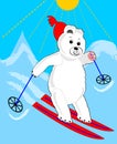 Cute ice bear skiing. Ice bear cartoon. Sporting ice bear.